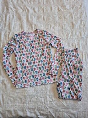 Cuddl Duds girls size Large white with owl print, multicolor, base layer VGUC